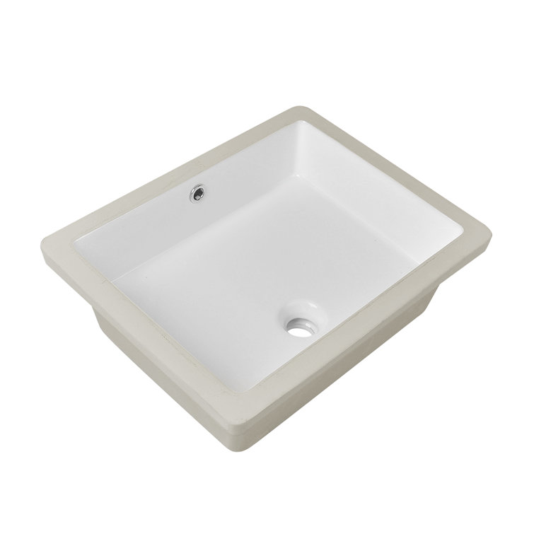 White Ceramic Rectangular Undermount Bathroom Sink with Overflow