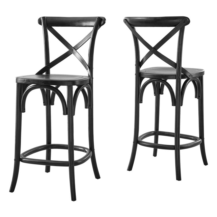 Modern Farmhouse Elm Wood Gear Counter Stool in Black
