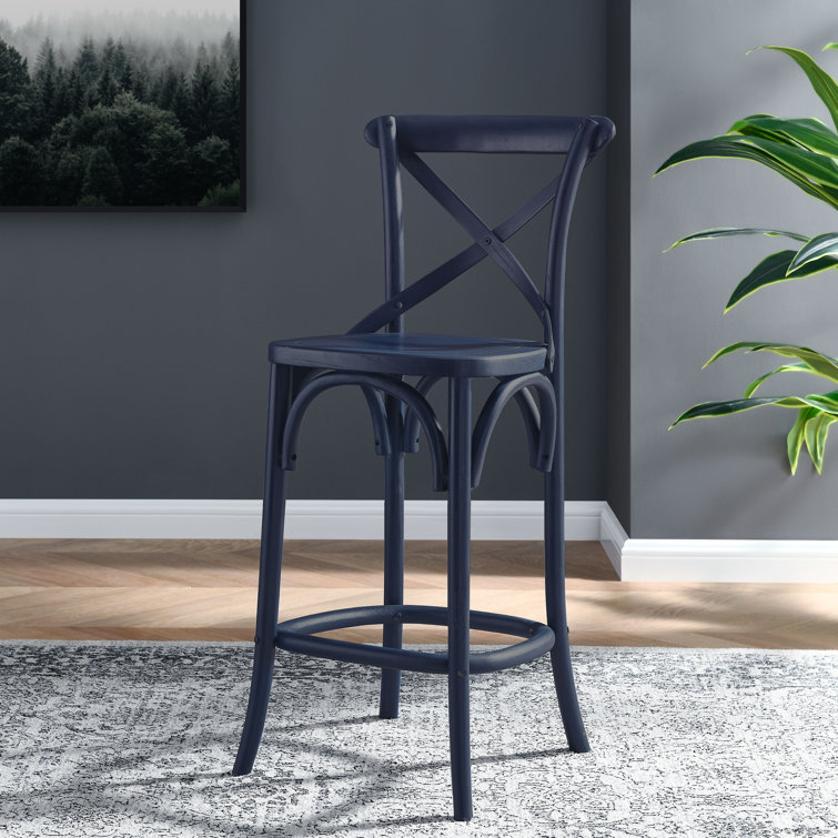 Midnight Blue Elm Wood X-Brace Counter Stool