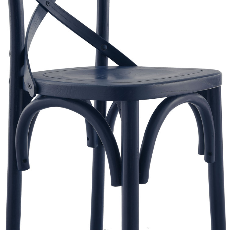 Midnight Blue Elm Wood X-Brace Counter Stool
