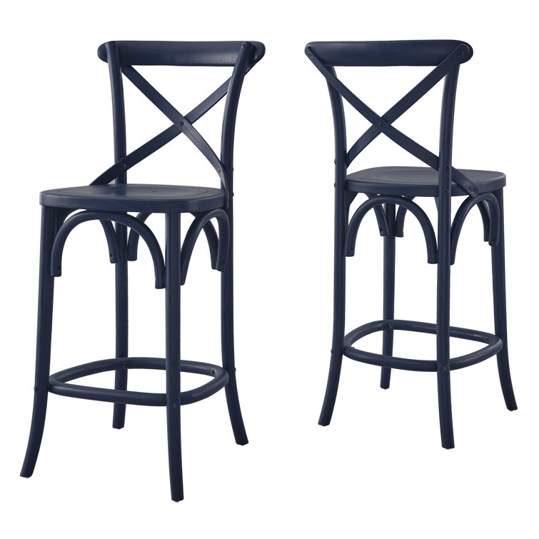 Midnight Blue Elm Wood X-Brace Counter Stool