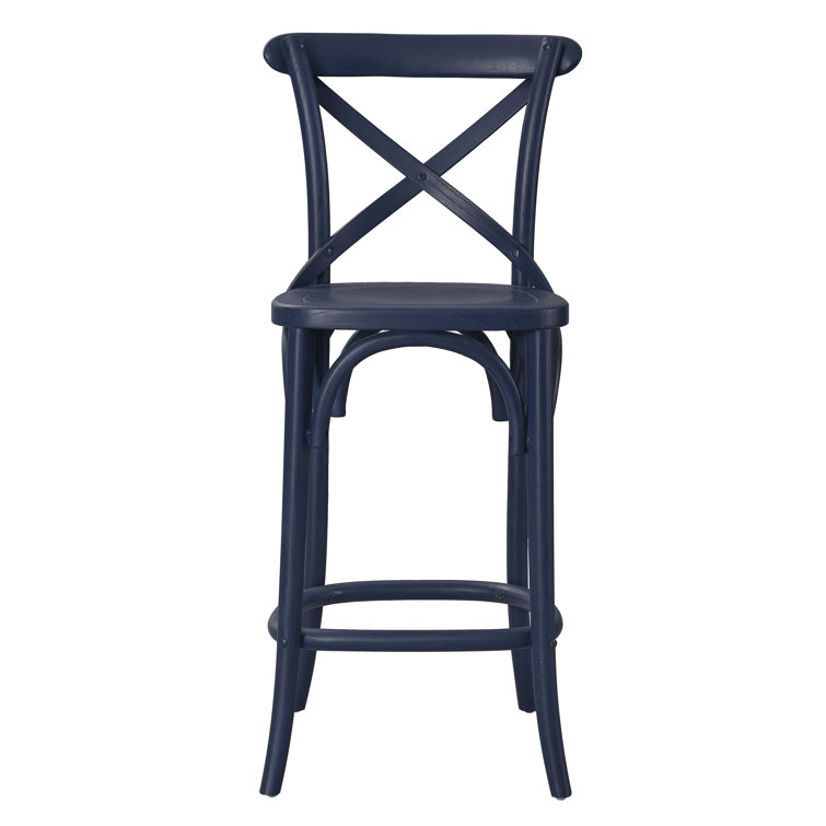 Midnight Blue Elm Wood X-Brace Counter Stool
