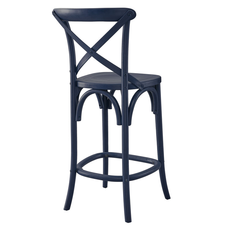 Midnight Blue Elm Wood X-Brace Counter Stool