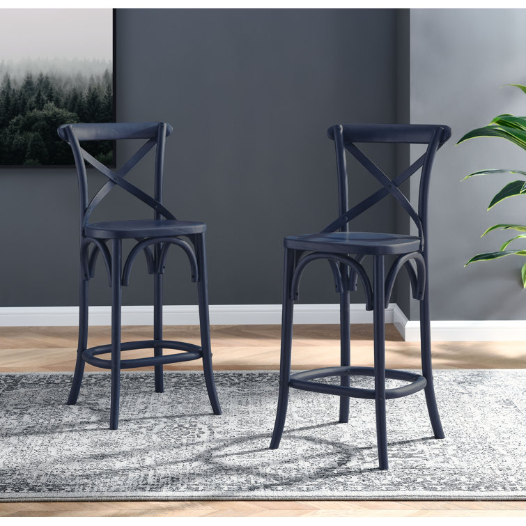 Midnight Blue Elm Wood X-Brace Counter Stool