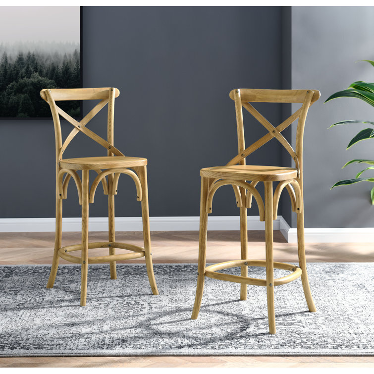Modern Farmhouse Elm Wood Gear Counter Stool in Black