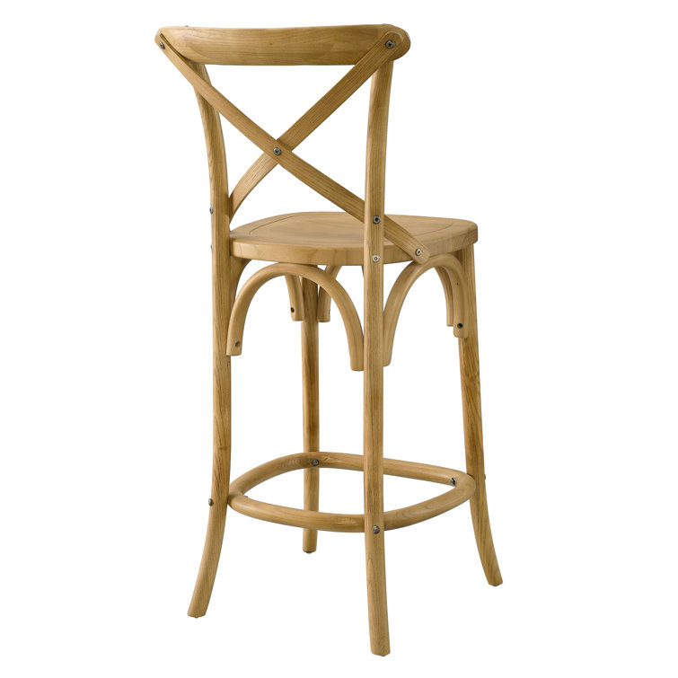 Midnight Blue Elm Wood X-Brace Counter Stool
