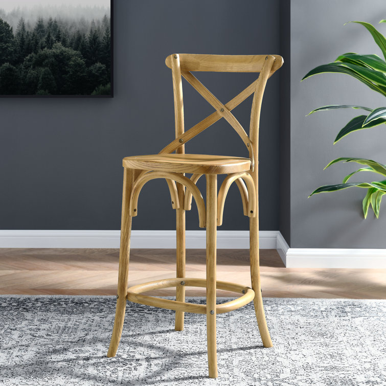 Modern Farmhouse Elm Wood Gear Counter Stool in Black