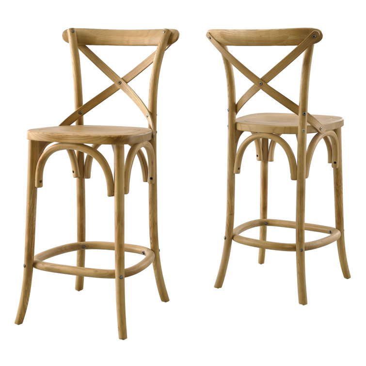 Midnight Blue Elm Wood X-Brace Counter Stool