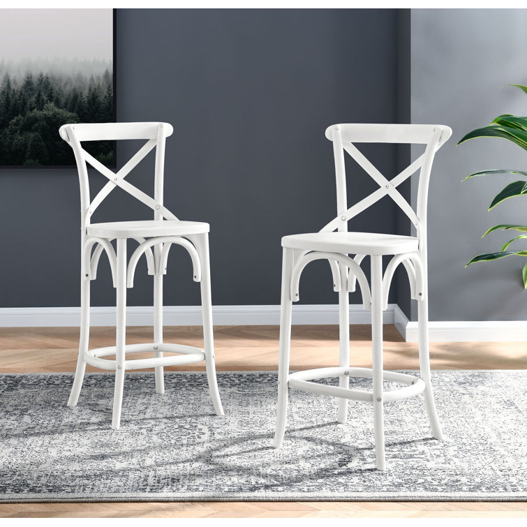 White Elm Wood X-Back Counter Stool