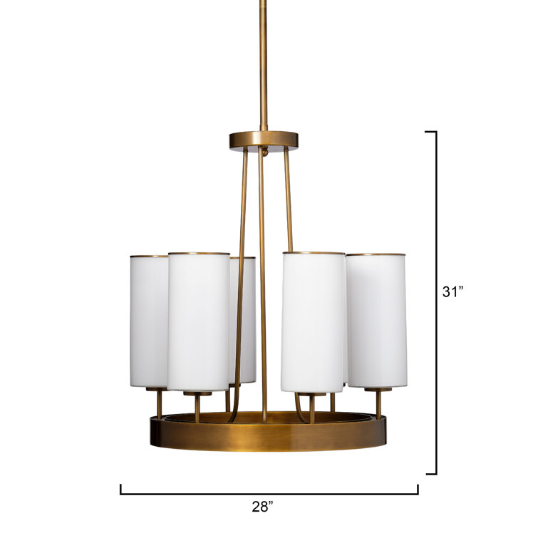 Antique Brass 6-Light Chandelier with White Glass Shades