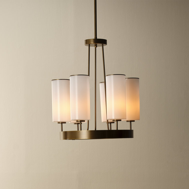 Antique Brass 6-Light Chandelier with White Glass Shades