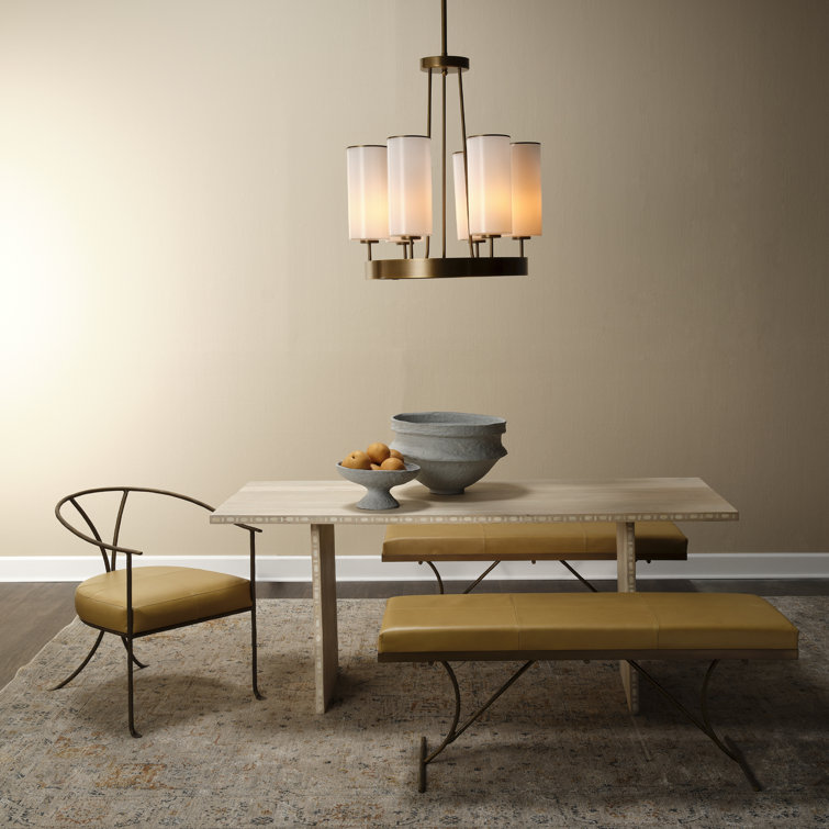 Antique Brass 6-Light Chandelier with White Glass Shades