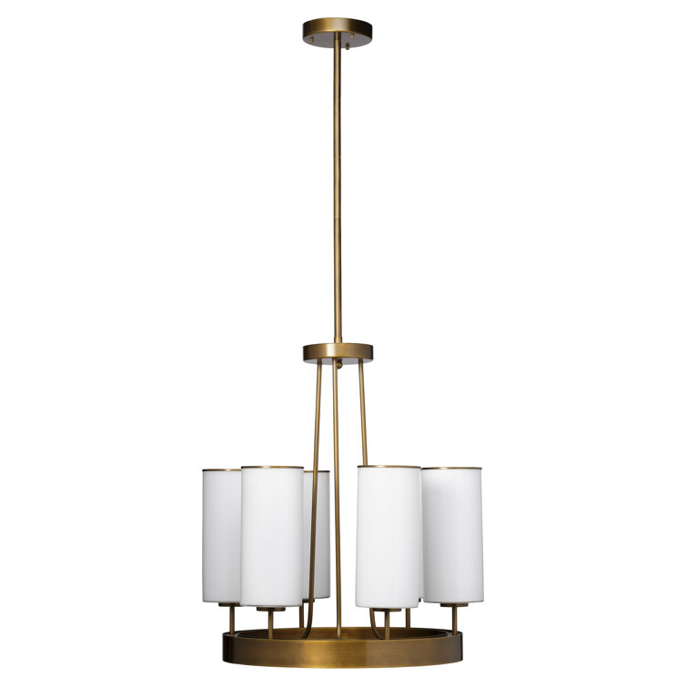 Antique Brass 6-Light Chandelier with White Glass Shades