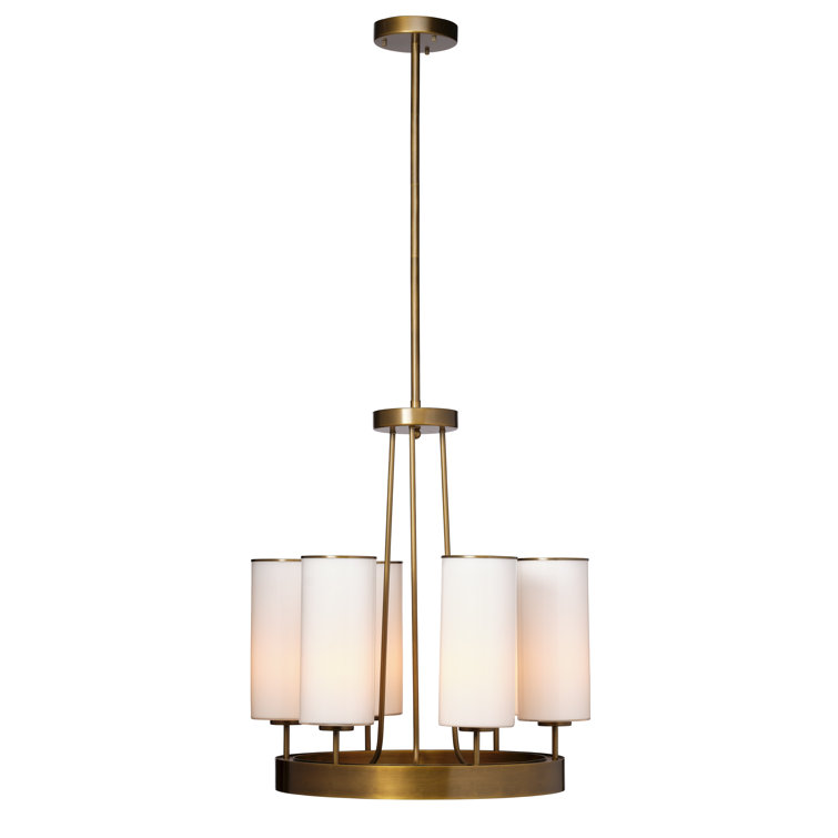 Antique Brass 6-Light Chandelier with White Glass Shades