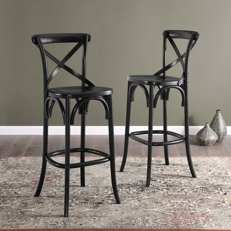 Modern Farmhouse Elm Wood Bar Stool with X-Brace Back in Black