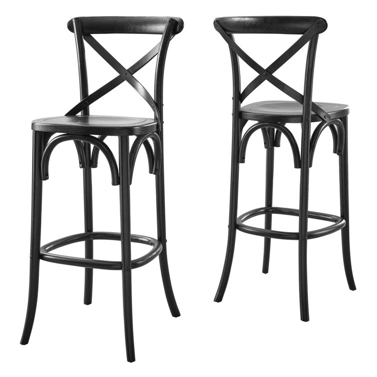 Modern Farmhouse Elm Wood Bar Stool with X-Brace Back in Black