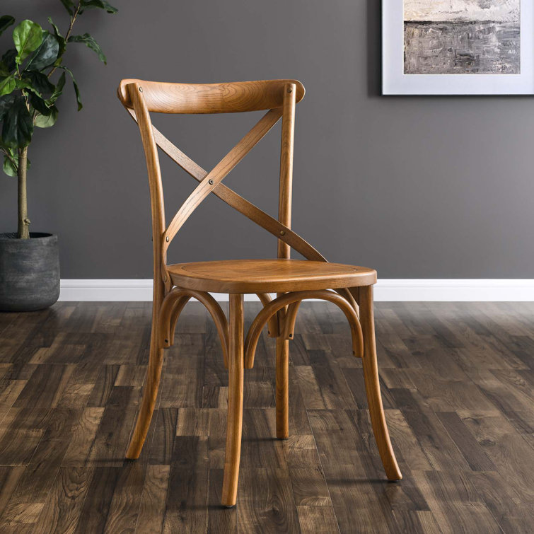 Walnut High Cross Back Upholstered Side Chair