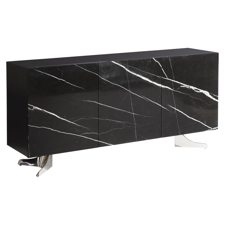 Imani 72'' Black Stone and Stainless Steel Sideboard