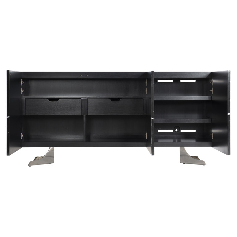 Imani 72'' Black Stone and Stainless Steel Sideboard