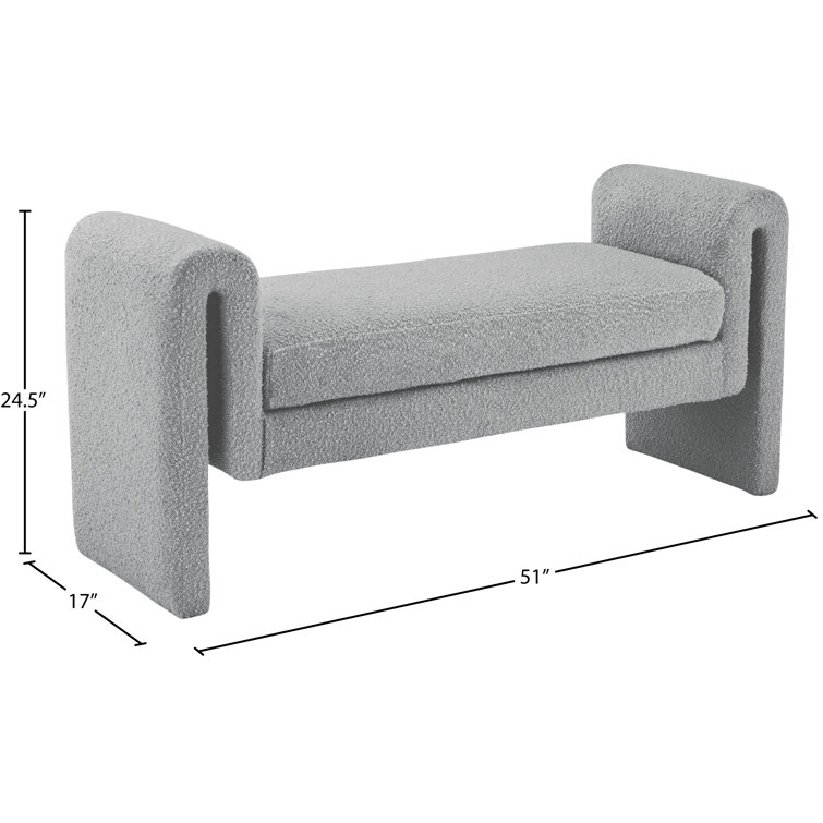 Meridian Contemporary Grey Boucle Fabric Curved Bench