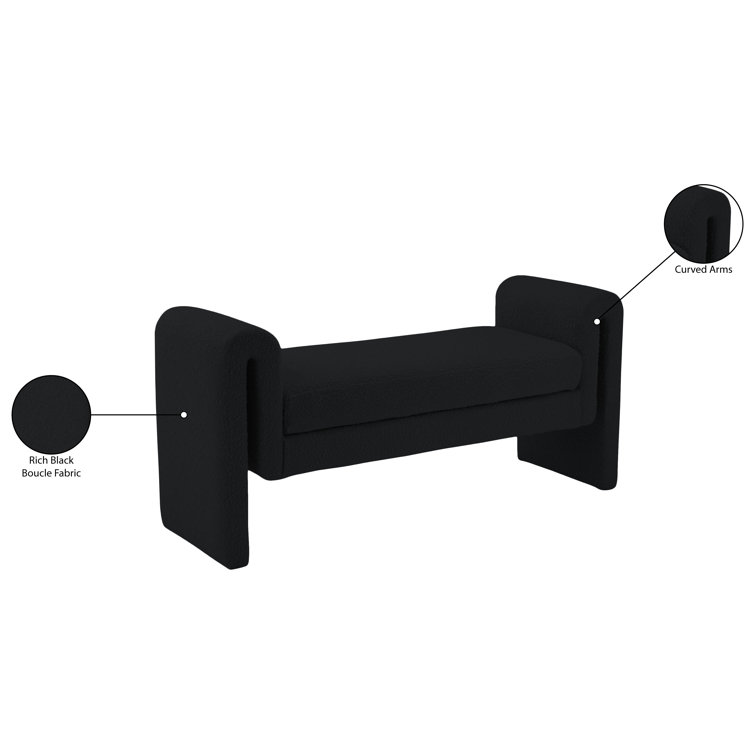 Modern Black Boucle Fabric Curved Arm Bench