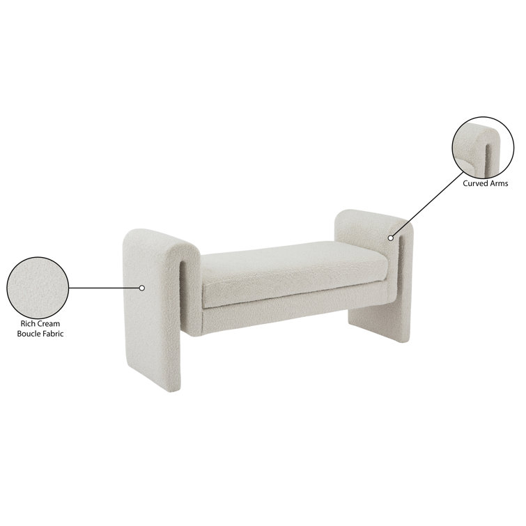 Curved Cream Boucle Fabric Contemporary Bench
