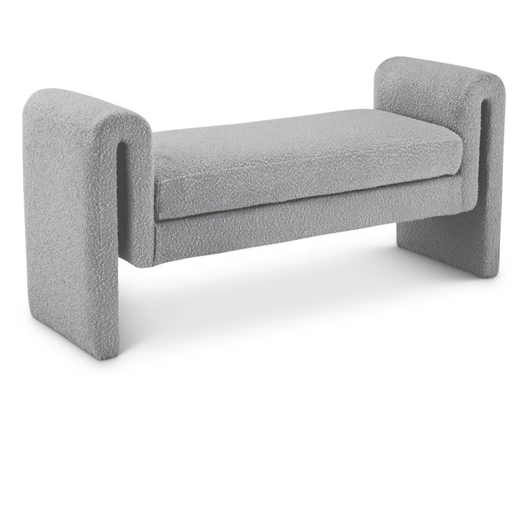 Meridian Contemporary Grey Boucle Fabric Curved Bench