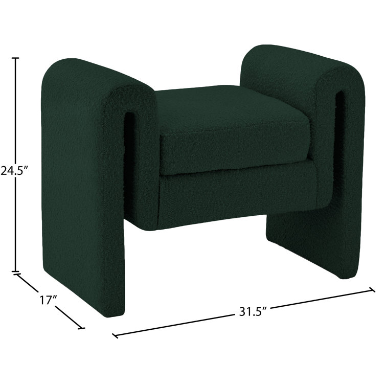Contemporary Green Boucle Upholstered Bench with Curved Arms