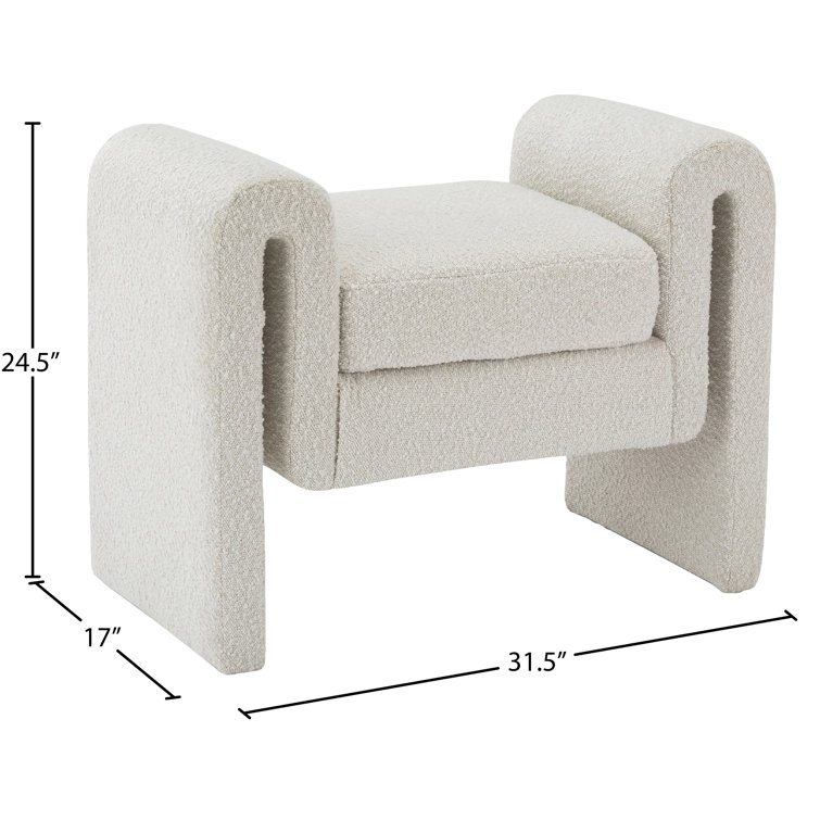Cream Boucle Fabric Upholstered Bench with Curved Arms