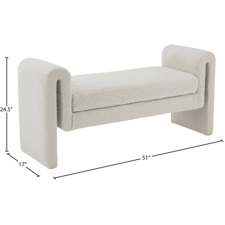 Curved Cream Boucle Fabric Contemporary Bench