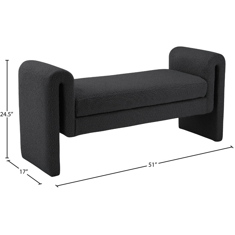 Modern Black Boucle Fabric Curved Arm Bench