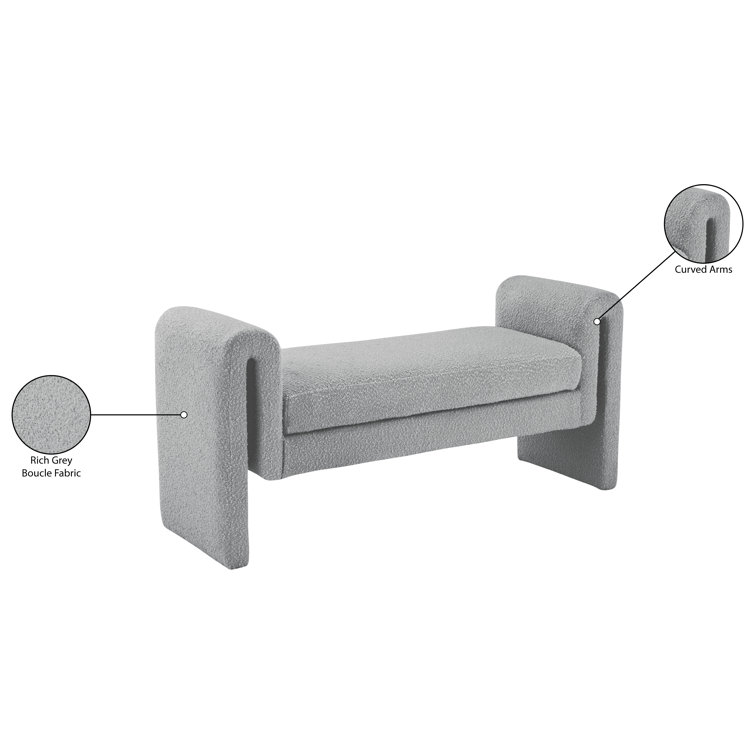 Meridian Contemporary Grey Boucle Fabric Curved Bench