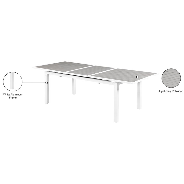 Nizuc Grey and White Aluminum Extendable Outdoor Dining Table