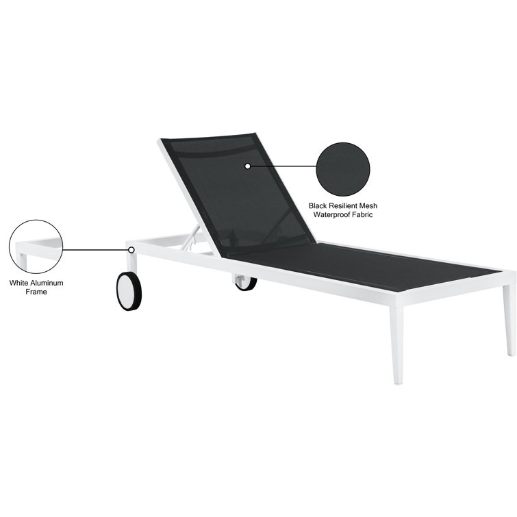 Sleek White Aluminum Outdoor Mesh Chaise Lounge with Wheels