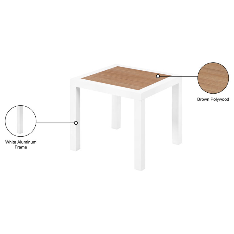 Nizuc Modern Brown and White Outdoor End Table with Aluminum Frame