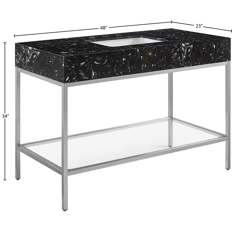 48'' Black Marble Single Bathroom Vanity with Chrome Base
