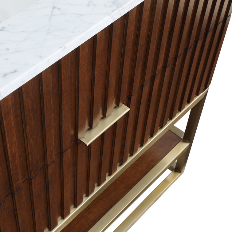 Monad 36'' Brushed Gold Single Freestanding Vanity with Marble Top