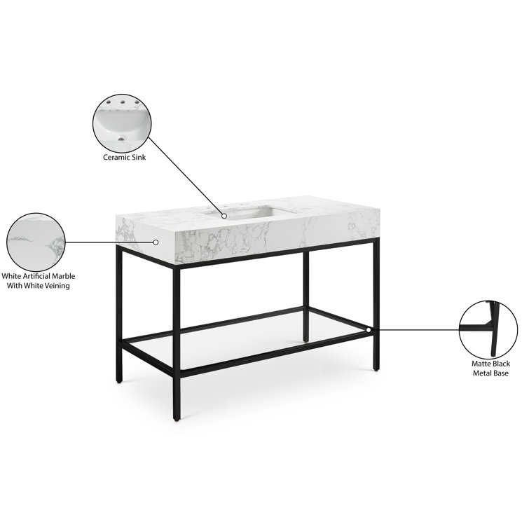 Marmo 48'' Matte Black Freestanding Bathroom Vanity with White Marble Top