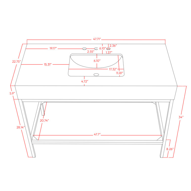 Marmo 48'' Matte Black Freestanding Bathroom Vanity with White Marble Top