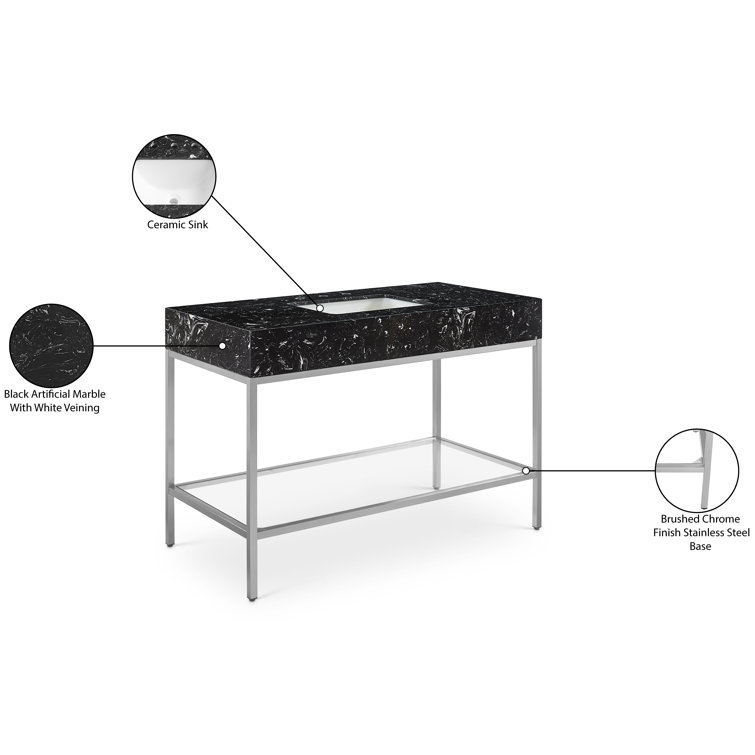 48'' Black Marble Single Bathroom Vanity with Chrome Base