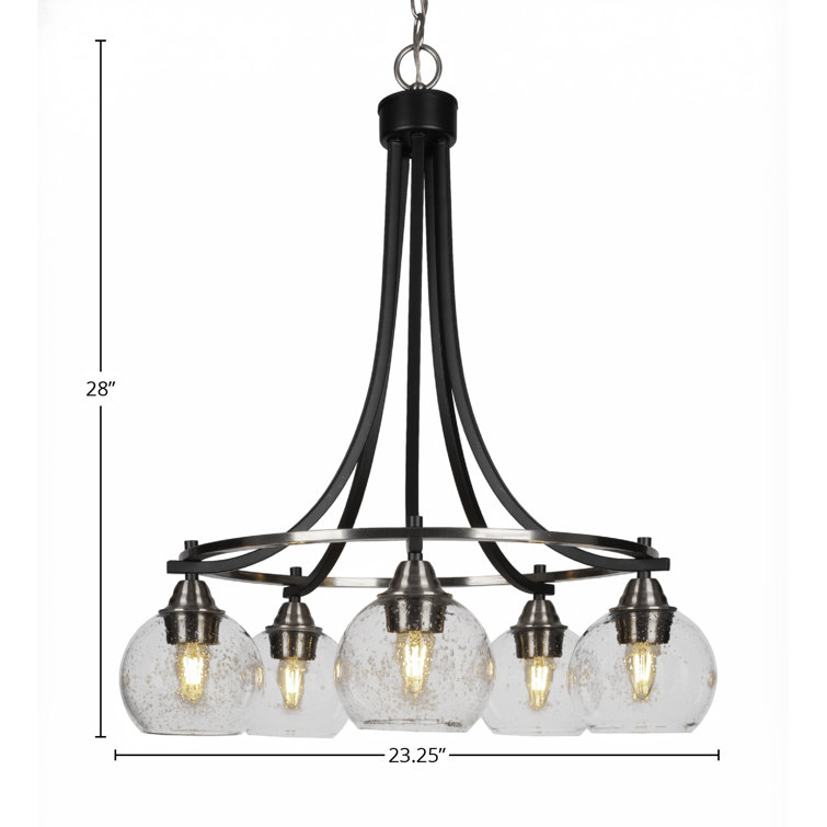 Paramount 28" Matte Black 5-Light Chandelier with Glass Shades