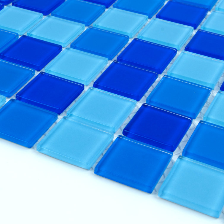 12" x 12" Polished Blue Glass Mosaic Wall Tile