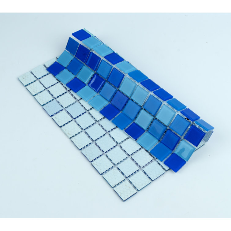 12" x 12" Polished Blue Glass Mosaic Wall Tile