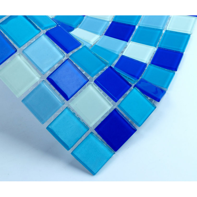 Aqua Blue Polished Glass Mosaic Wall Tile