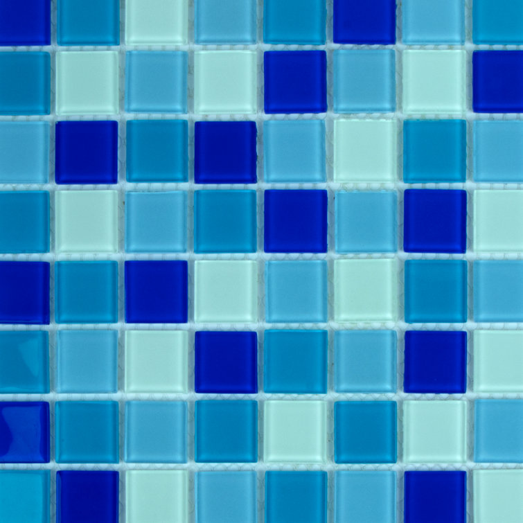 Aqua Blue Polished Glass Mosaic Wall Tile