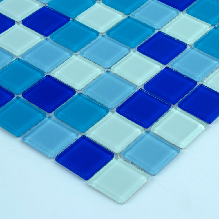 Aqua Blue Polished Glass Mosaic Wall Tile