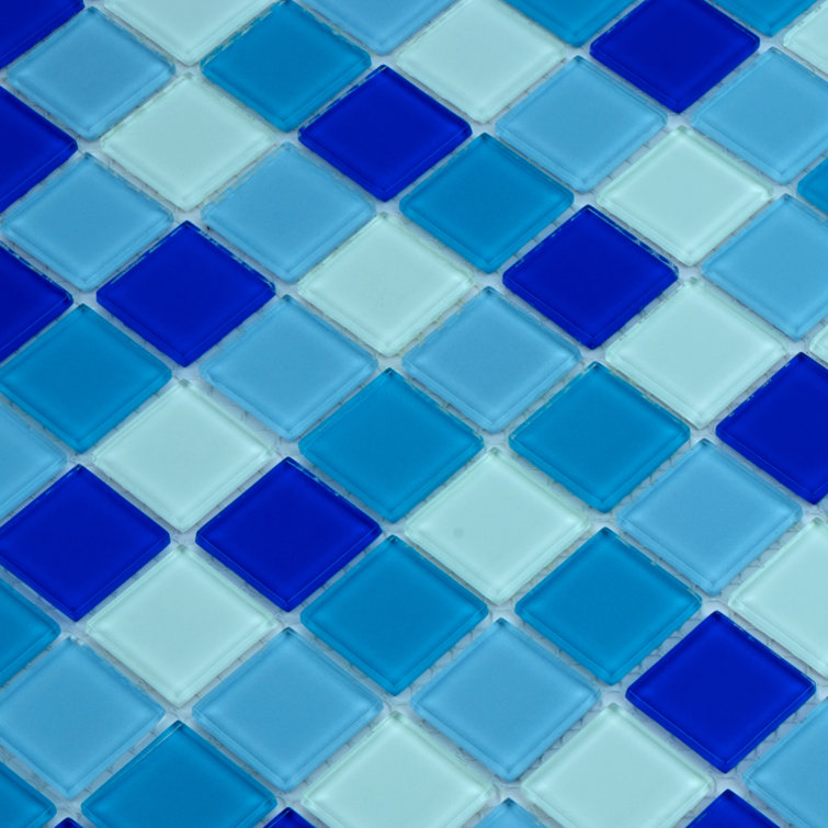 Aqua Blue Polished Glass Mosaic Wall Tile