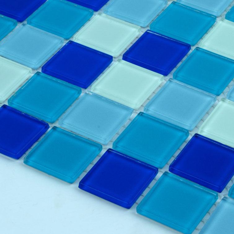 Aqua Blue Polished Glass Mosaic Wall Tile