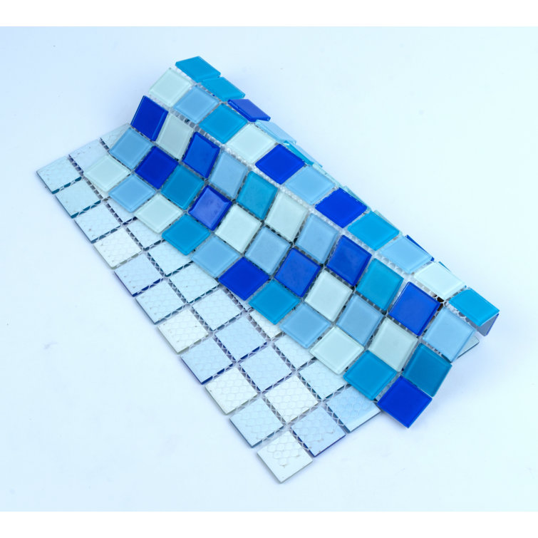 Aqua Blue Polished Glass Mosaic Wall Tile