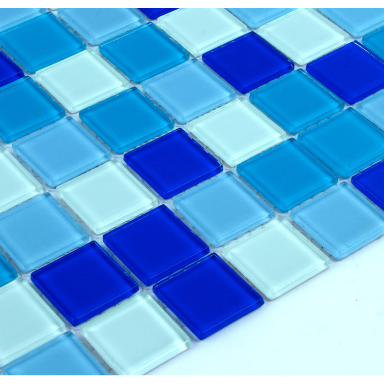 Aqua Blue Polished Glass Mosaic Wall Tile